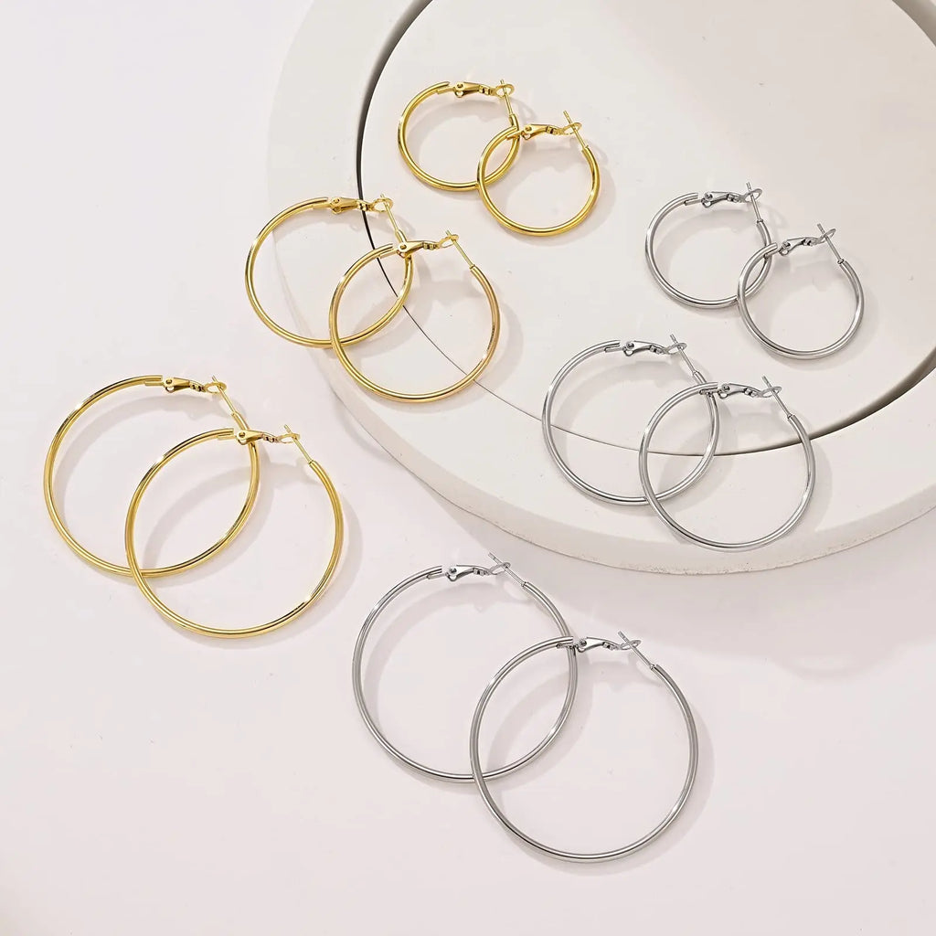 3 Pairs Hyperbole Big Gold Color Metal Hoop Earrings