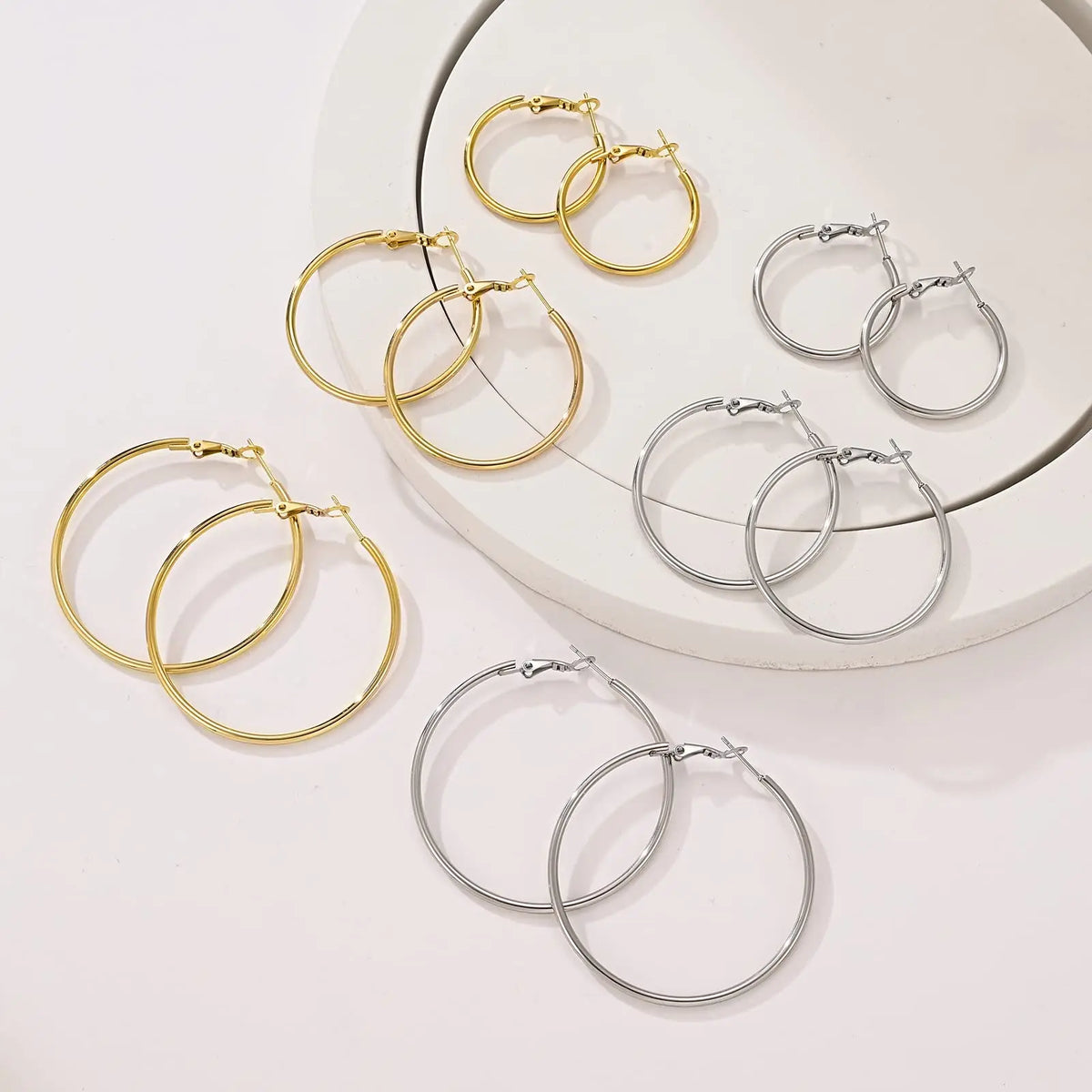 3 Pairs Hyperbole Big Gold Color Metal Hoop Earrings