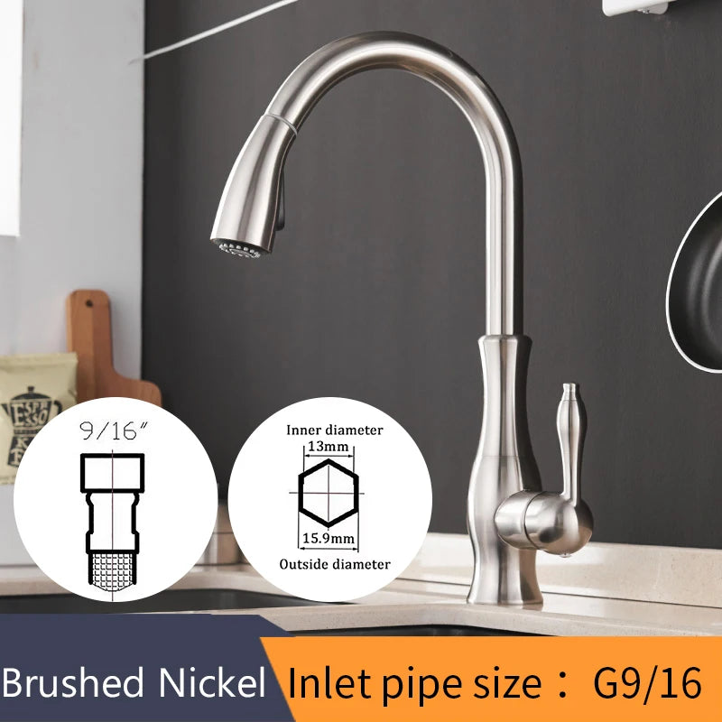 Kitchen Faucets Silver Single Handle Pull Out Kitchen Tap Single Hole Handle Swivel 360 Degree Water Mixer Tap Mixer Tap 866011