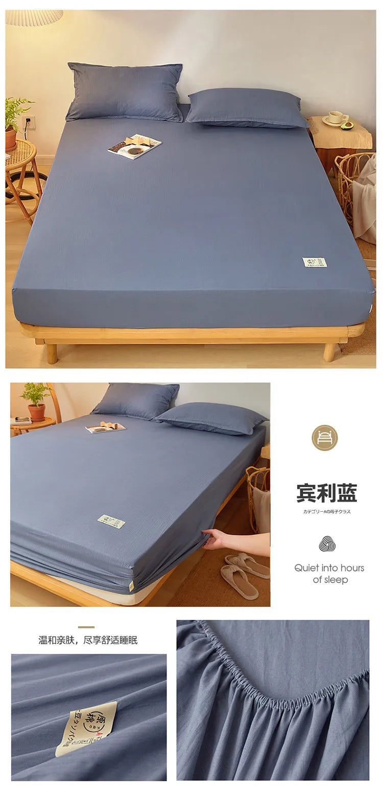 100% Cotton Mattress Covers Air-Permeable Anti-Pull Fitted Sheet No Pillowcase Elastic Bands Non Slip for Single Queen King Bed