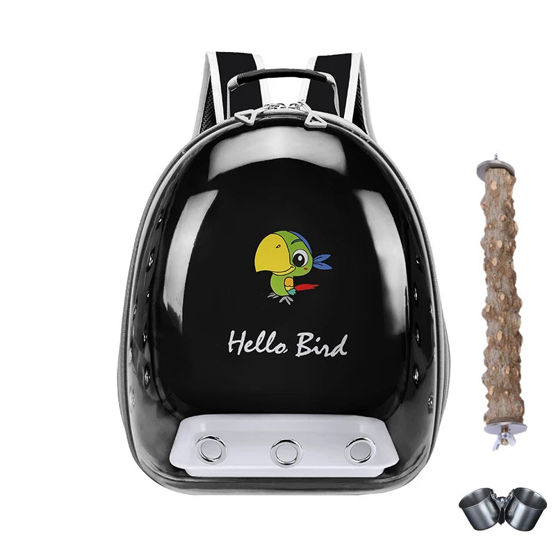 Portable Bird Cage with Prech Feeder and Tray, Acrylic Pet Backpack Bag, Parakeet, Cockatiel, Parrot, Bunny, Travel