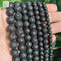 Natural Black Volcanic Lava Stone Round Loose Beads For
