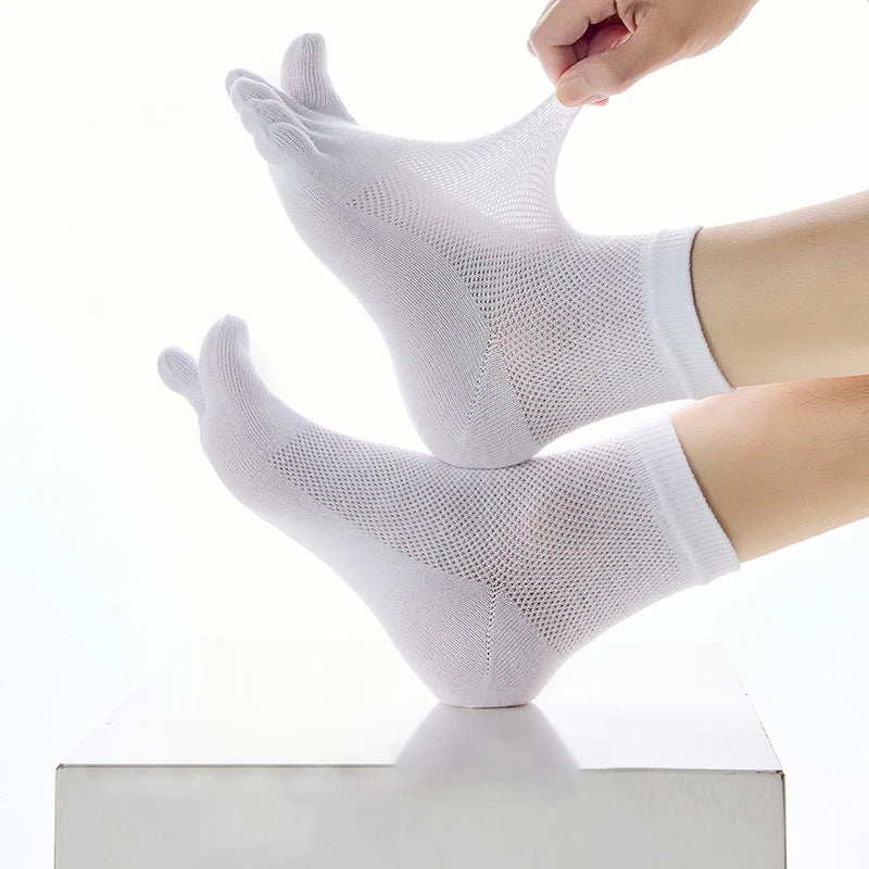 3/5 Pairs Men's Toe Socks Mid-Calf 100% Cotton Mesh Breathable Anti-bacterial Anti-odor Split Toe Socks for Daily & Sports