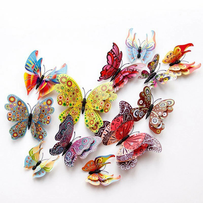 12Pcs Double Layer 3D Butterfly Wall Stickers Home Room Decor Butterflies For Wedding Decoration Magnet Fridge Decals