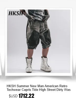 HKSH Spring Autumn New Outfit China-Chic Dark Ribbon Zipper Men Tide Dark Hooded Sweatshirt Original Punk Ins Cargo Pants HK0531