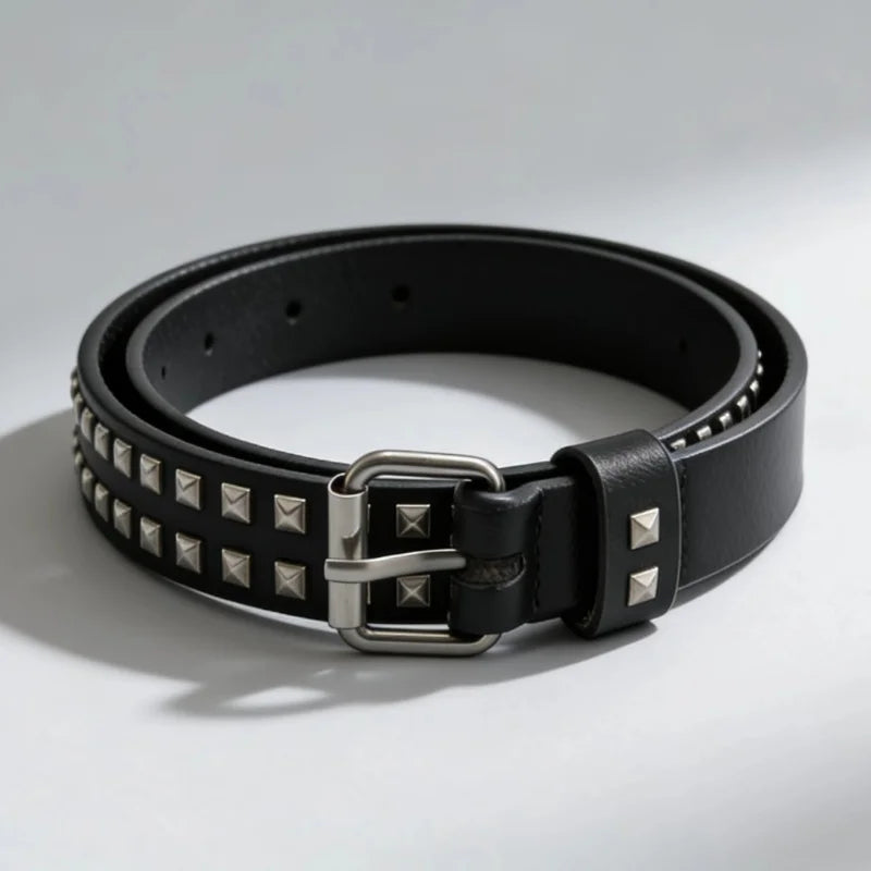Fashion Square Bead Rivet Belt Metal Pyramid Belt Men and Women