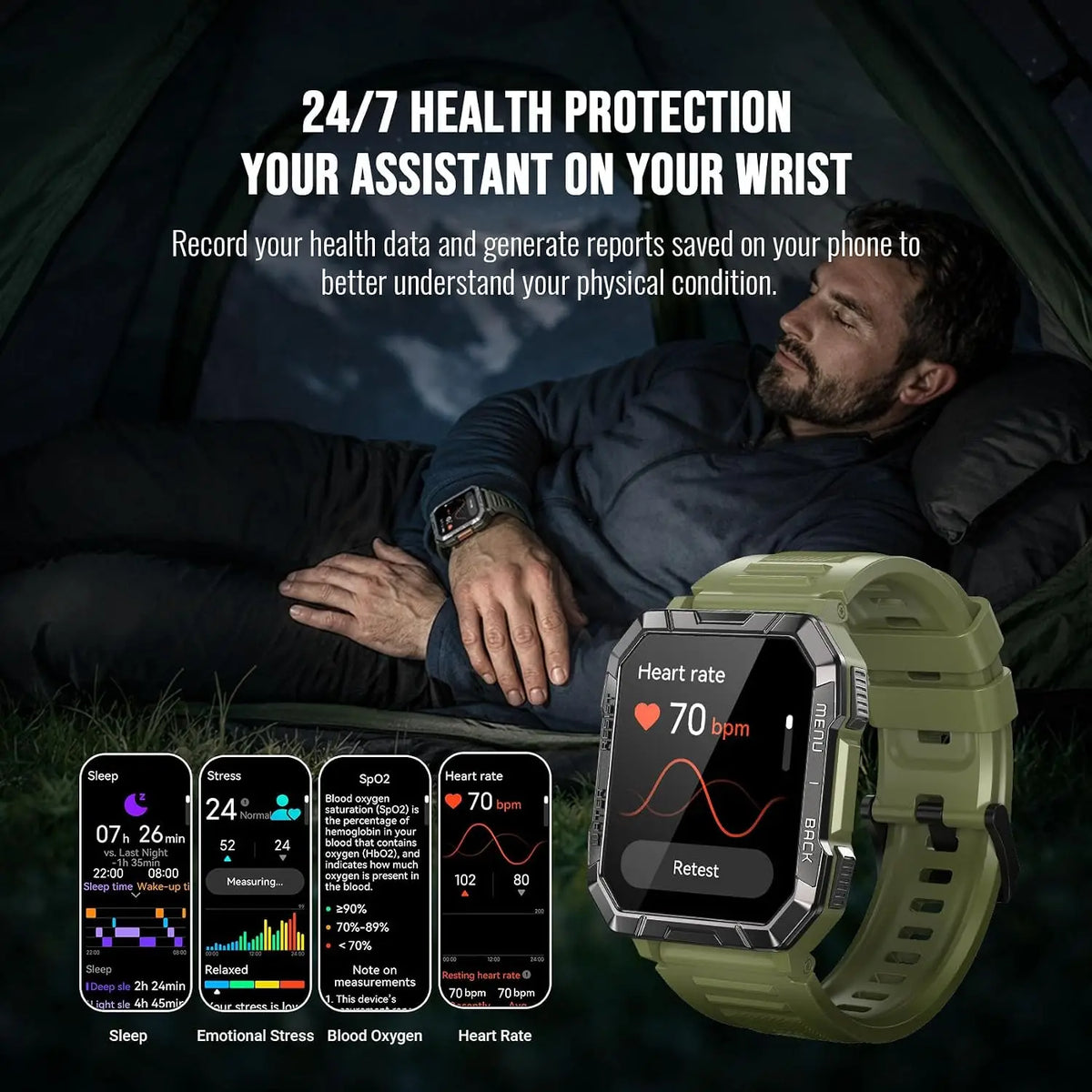 Blackview Military Smart Watch for Men with Flashlight/Compass IP68