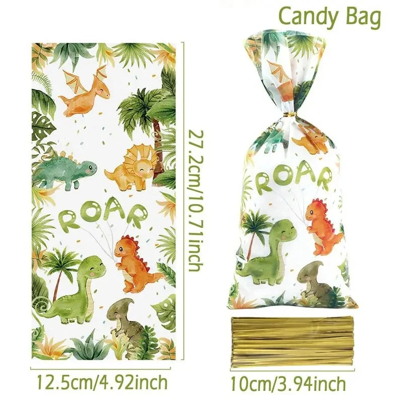 Dinosaur Birthday Party Candy Gift Bags Roar Dino Safari Jungle Animals Biscuit Packing Bag Gift Bag Kids Baby Shower Supplies
