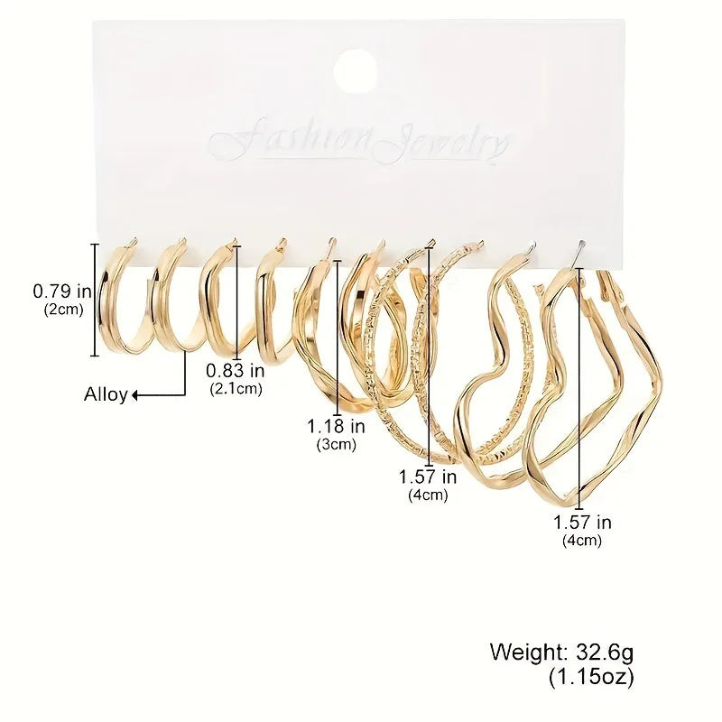 Simple Geometric Block Heart-Shaped Circular Hoop Earrings Retro