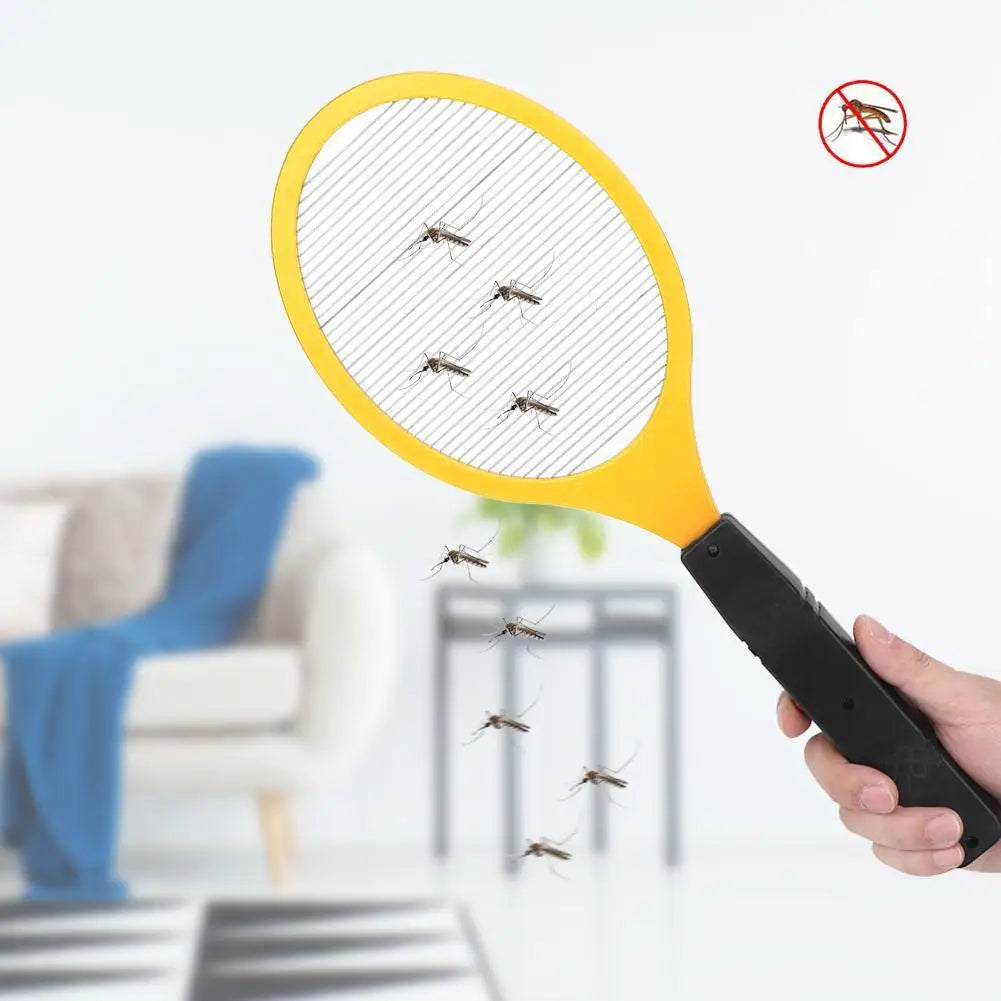 1pc Yellow Electric Mosquito Swatter Steel Mesh Stripes 1500-2000V High Voltage Powerful Shoc Kitchen Home Camping
