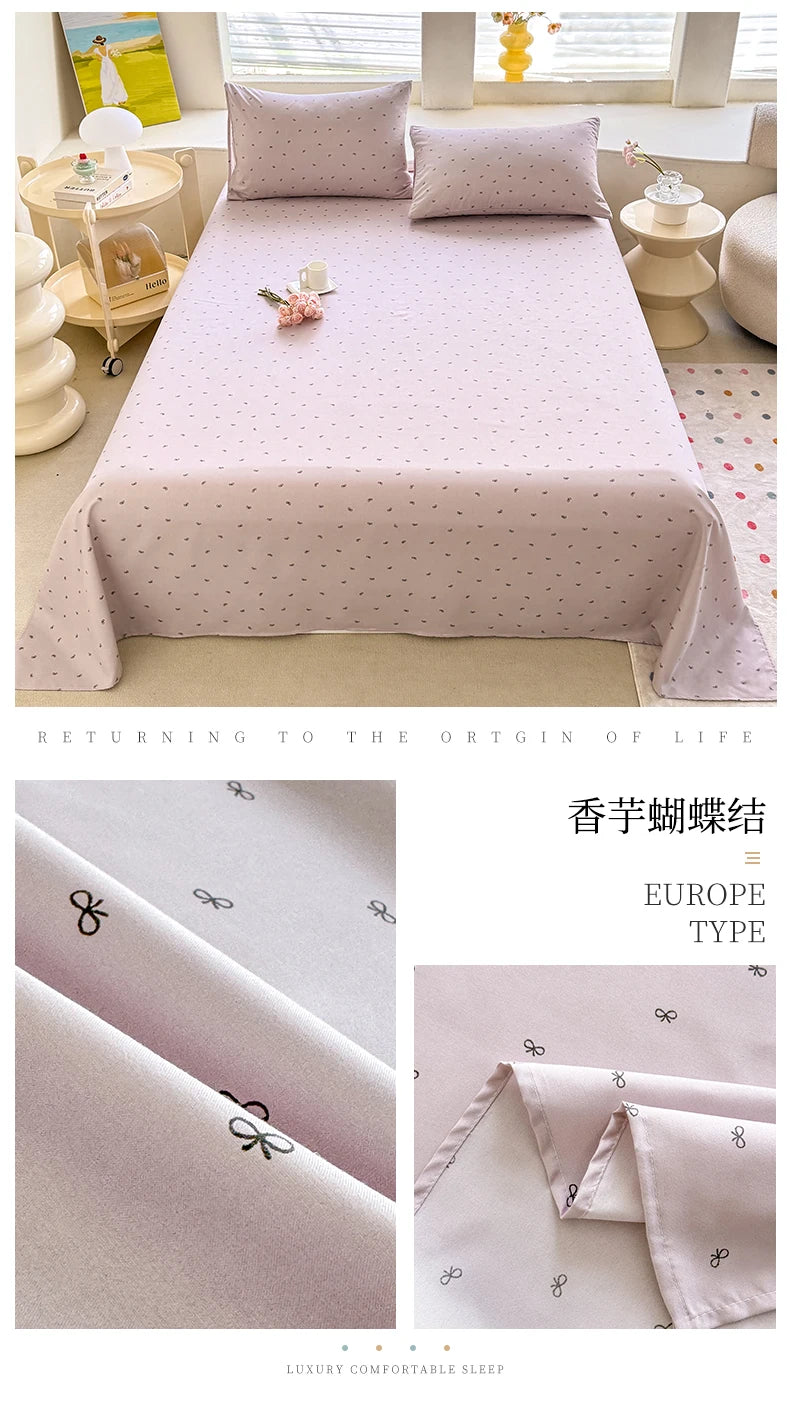 1pc Washed Cotton Flat Bed Sheets Single/Queen/King Size Bed Cover for Double Bed Flower Printed Soft Bed Sheets Top Sheets Set