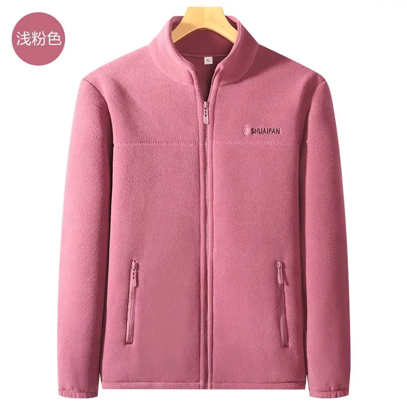 Women Thickened Fleece Winter Jacket Embroidery Zipper Thermal Plush Polar Fleece High Collar Cardigan Coats Outdoor Sweatshirt