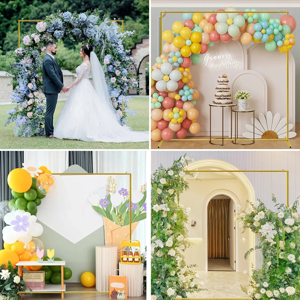 6.6FT/4.9FT Gold Wedding Arch Stand Square Balloon Arch Metal Backdrop Frame Birthday Party Ceremony Baby Shower Decor Holder