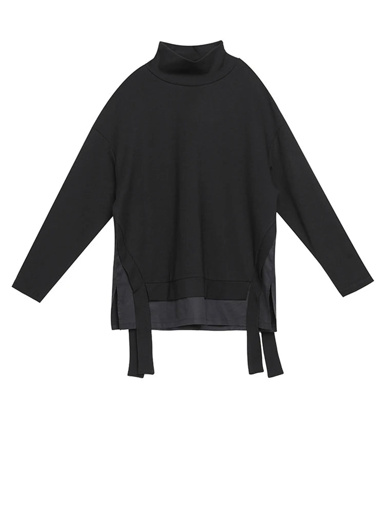 [EAM] Loose Fit Asymmetrical Big Size Sweatshirt New High Collar Long Sleeve Women Big Size Fashion Spring Autumn 2026 19A-a124