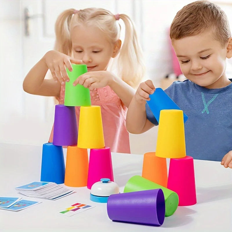 54 Cards, 12 Cups, 1 Bell Game Set, Puzzle Competition, Stacking Cups, Tabletop Game, Stacking Tower Game, Christmas Gift