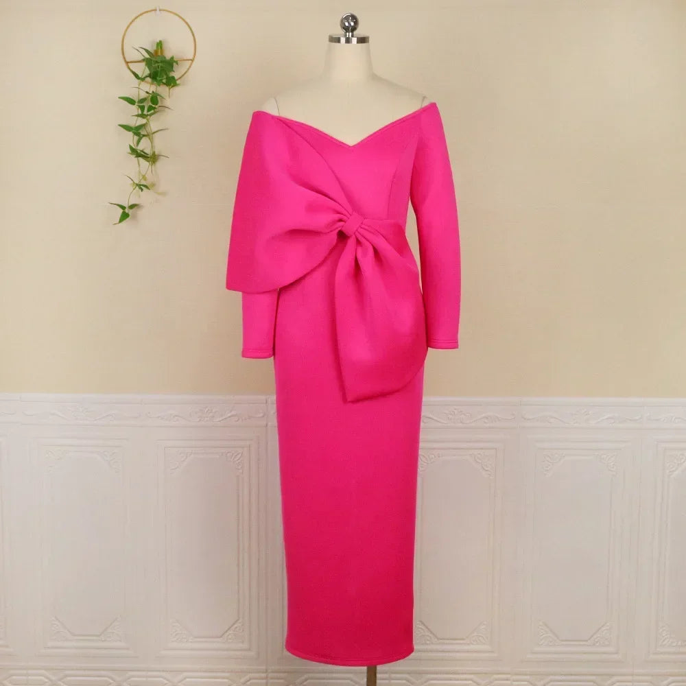 Deep V Bow Dress for Women High-waisted Fashion Female Slit Long Dresses Butt Wrap Party Plus-size Women's Clothing Vestidoes