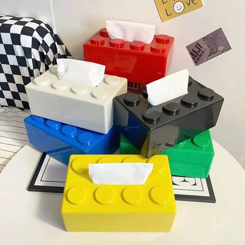 Building Blocks Tissue Box Punch-free Wall-mounted Creative Tissue Box With Spring Home Office Bathroom Waterproof Tissue Box