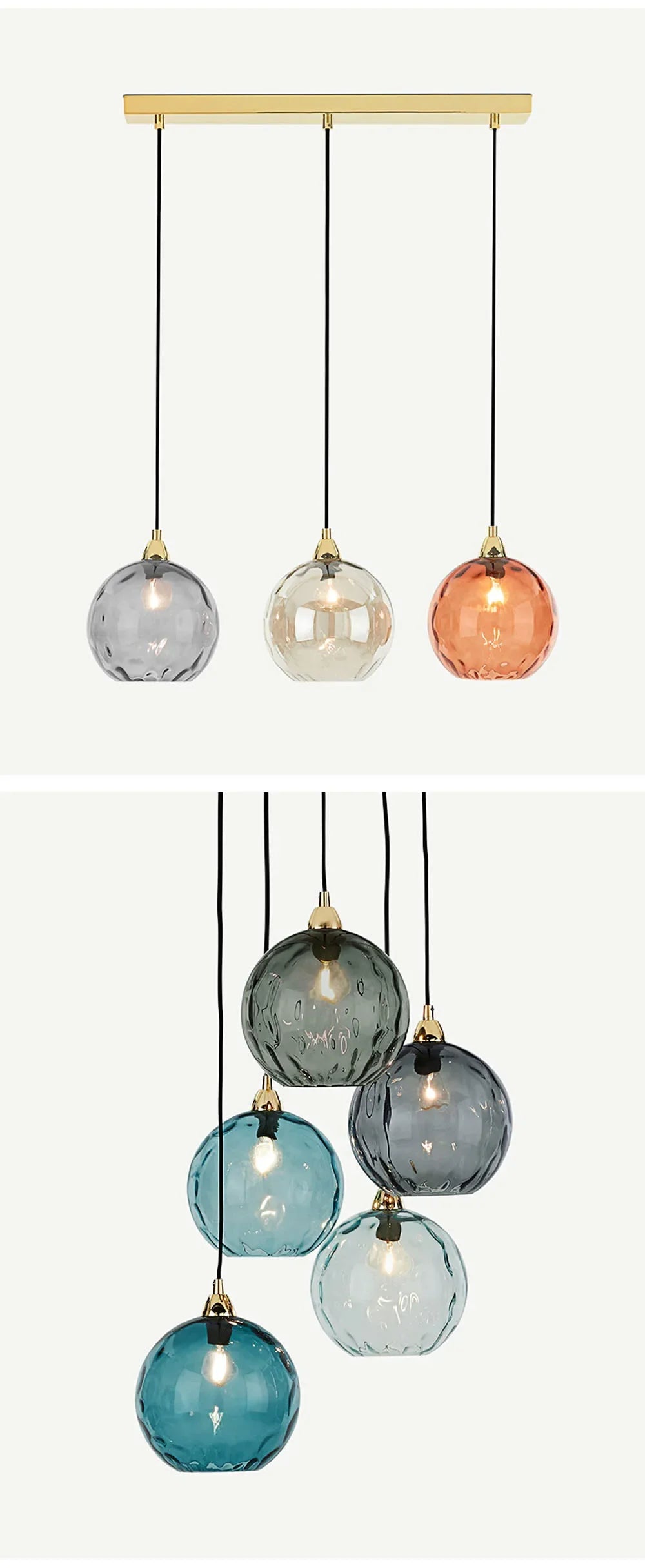 Modern Colored Glass Ball Lustre Pendant Lights Nordic Water Grain Restaurant Kitchen Hanging Light Fixture Bedroom Bedside Lamp