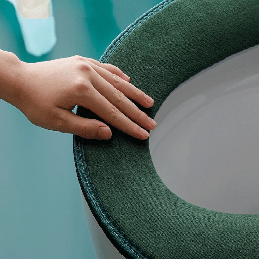 Washable Toilet Seat Cover with Flip Lid Handle, Soft WC, Closestool Mat, Bathroom, Removable, Zipper, Household, Warm, Winter