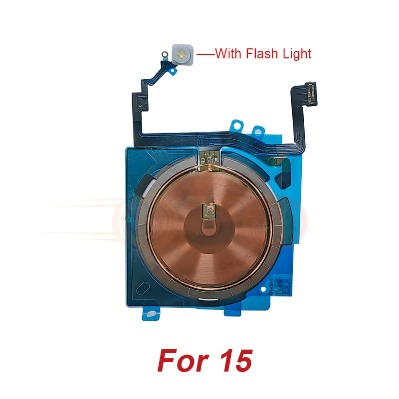 Wireless Charging Coil Sticker With Flash light Flex Cable For iPhone 14 15 16 Plus Pro Max Promax Wireless Charger Repair (1PC)