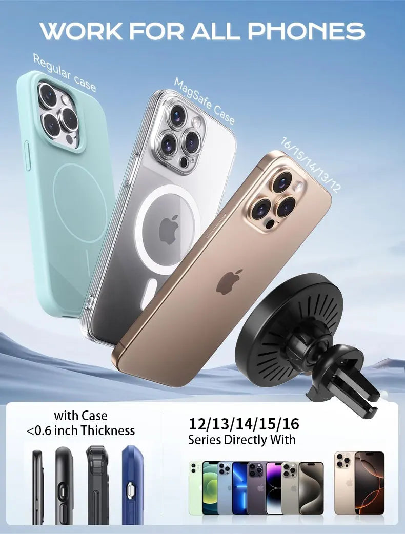 Car Magnetic Wireless Charger Air Vent Phone Holder Stand For Magsafe iPhone 17 16 15 14 13 12 Pro Max Air Outlet Fast Charging