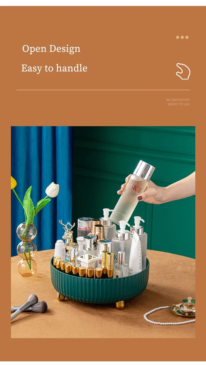 360 Degree Rotating Makeup Organizer Desktop Storage Box For Perfume Lipstick Skin Care Products Cosmetic Fruit Seasoning Holder