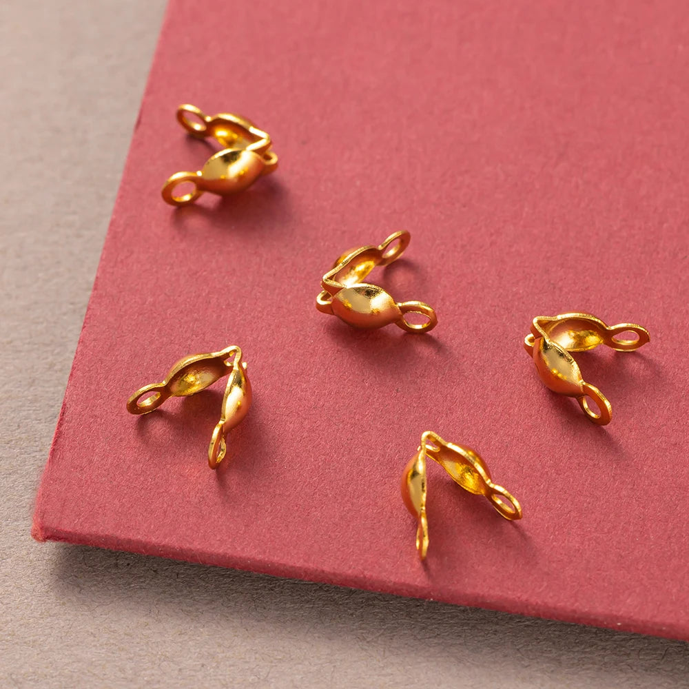 Stainless Steel Crimp Bead Tips Knot Covers Clamshell Fold-over