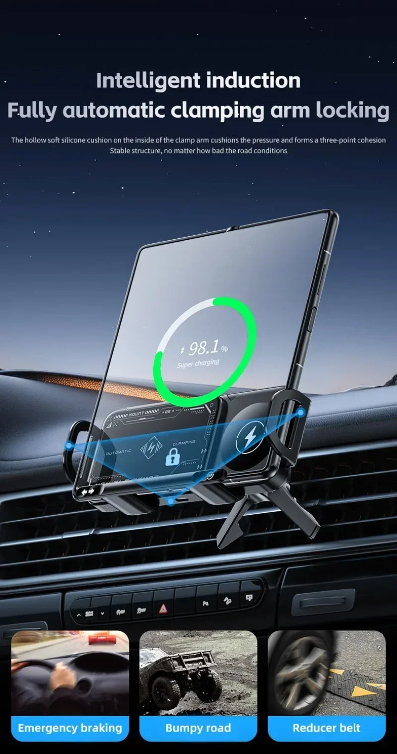 Car Wireless Charger Stand Fold Screen Fast Charging For Samsung Galaxy Z Fold 6 5 4 S24 Ultra iPhone 16 15 14 Pro Phone Holder
