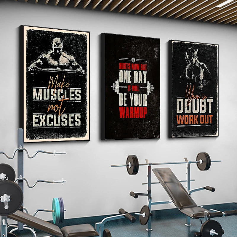 Muscle Motivation Inspirational Quotes Bodybuilding Wall Art Canvas Painting Posters Picture For Gym Fitness Office Home Decor