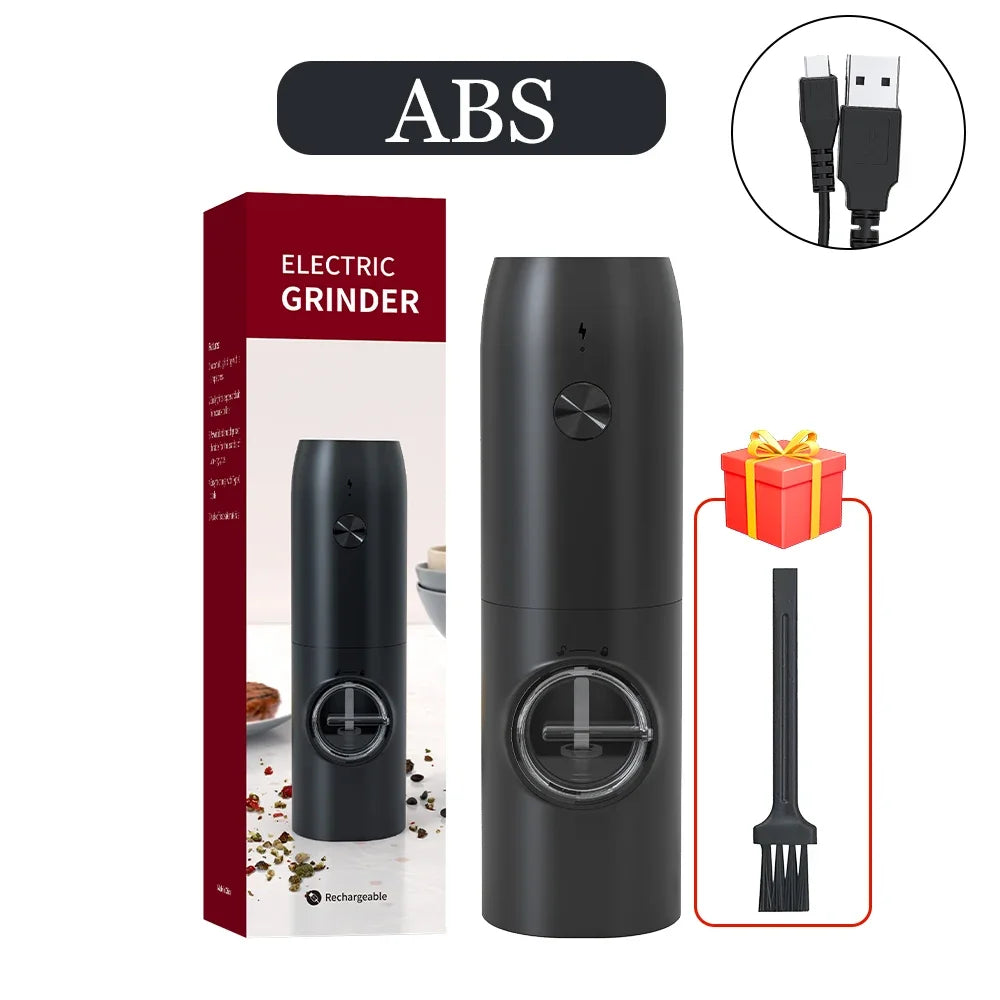 Electric Salt Pepper Grinder Set USB Rechargeable Automatic Spice Mill with LED Light Adjustable Coarseness Kitchen Gadget