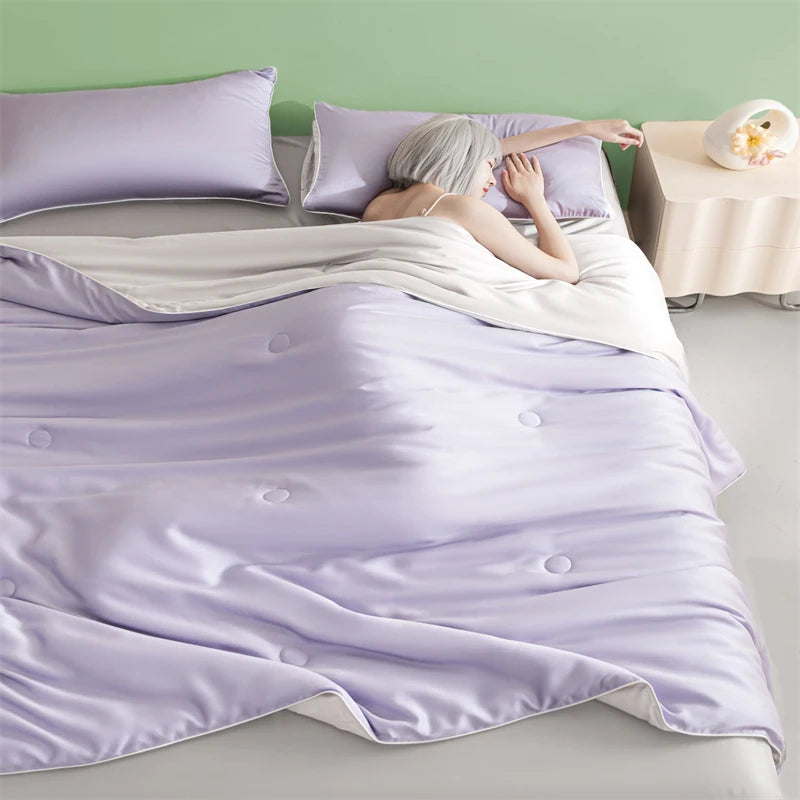 New Cooling Sensation Summer Duvet Brings Coolness Washed Ice Silk Blanket Instant Cool Quilt All Ages Silky Touch Comforter Set
