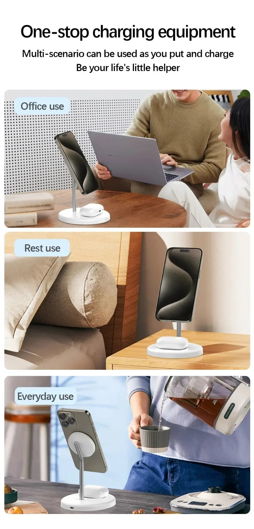 Upgraded Magnetic 2 in 1 Wireless Charger Stand For iPhone 16-12 Pro Max AirPod Pro Fast Phone Charging Station Holder