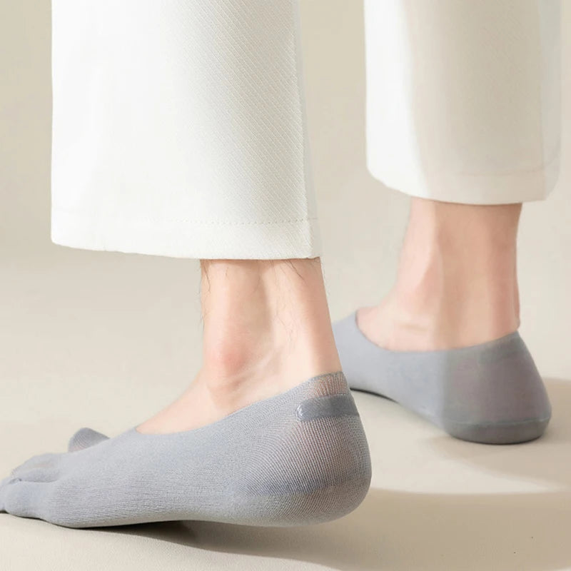 3 Pairs Men Invisible Toe Socks Thin Velvet Breathable Elastic Silicone Non-slip Five Finger Sock Comfortable Casual Slipper Sox