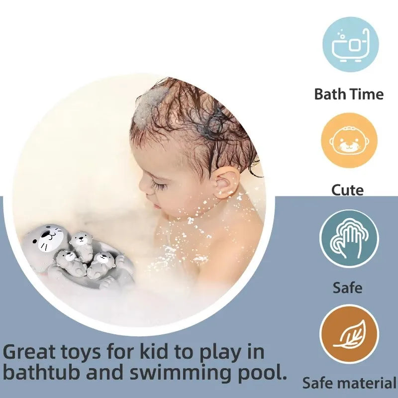 Otter Family Baby Bath Toy Set Silicone Kid Bathtub