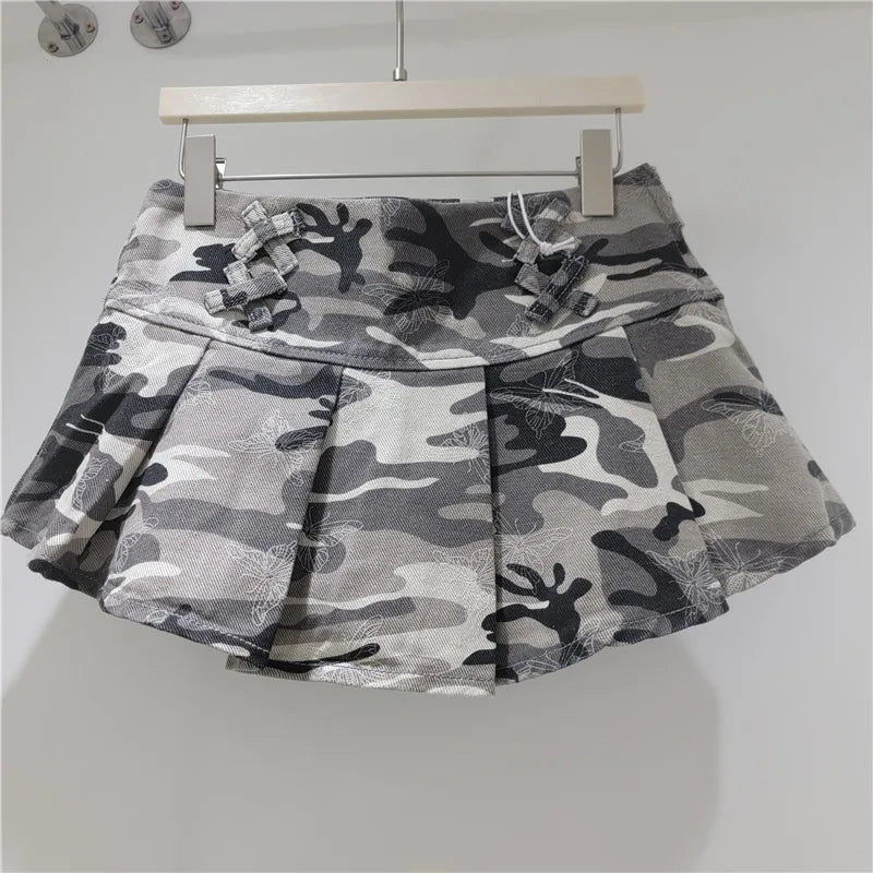 Camouflage Denim Mini Skirts Girl Summer American High Waist