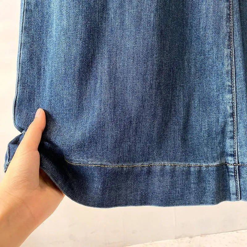 Korean Style White Denim Wide Leg Pants Women Autumn New High Waist Fashion Pockets Straight Trousers Casual Loose Denim Pants