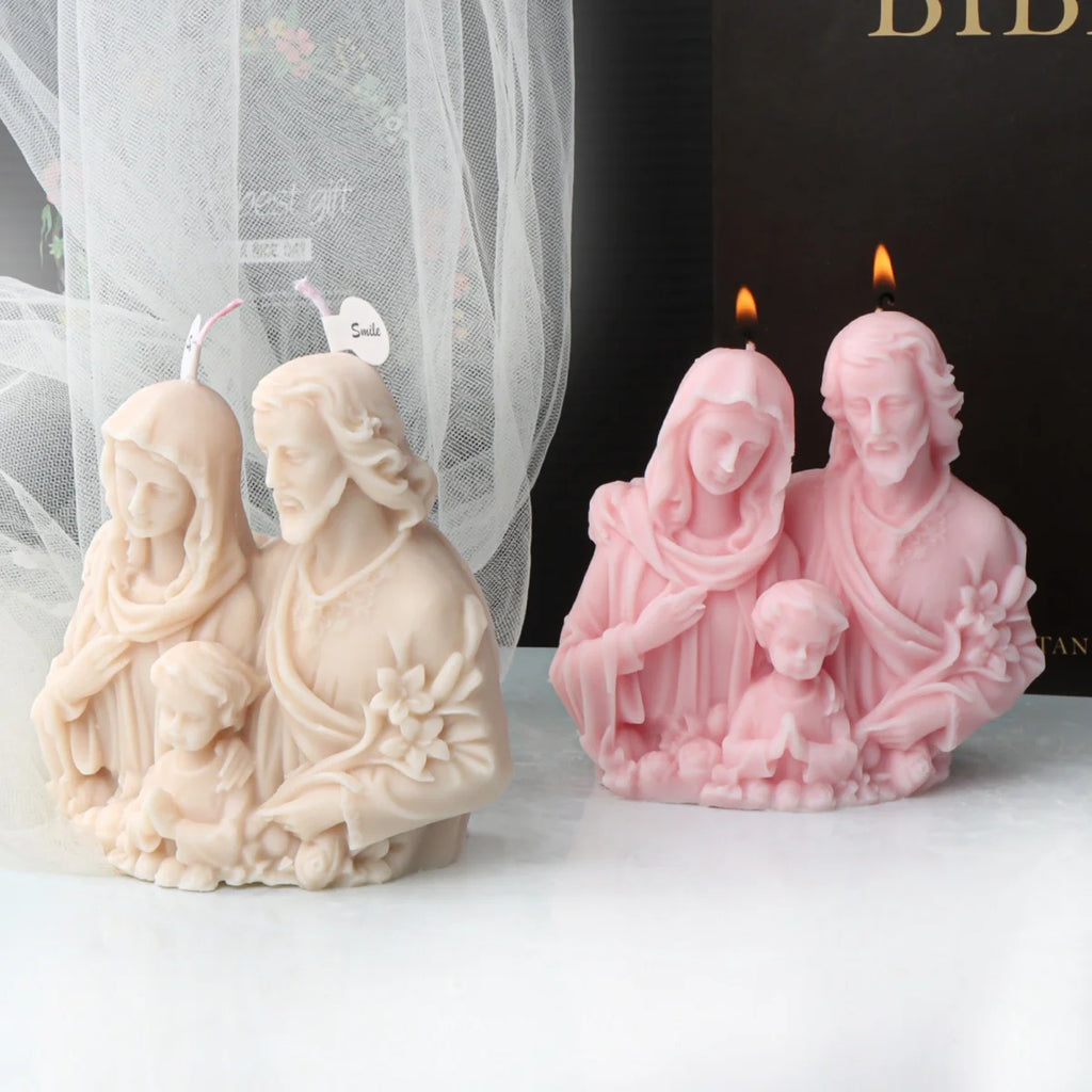 3D Holy Family Statue Silicone Mold Jesus Virgin Mary Baby Family with Three People Candle Resin DIY Tool Religion Home Decor