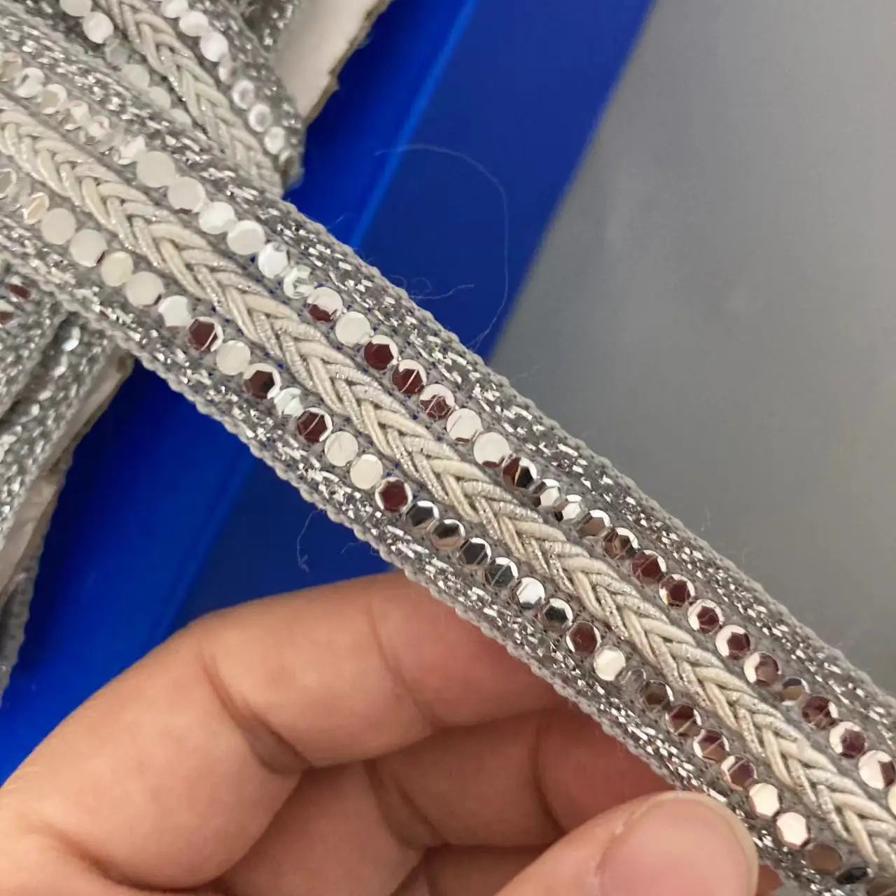 1 Yard 1.7cm Silver Bead Lace Trim Ribbon Gold Thread Webbing Ethnic Style Clothing Embroidery Sequin Fabric Accessories