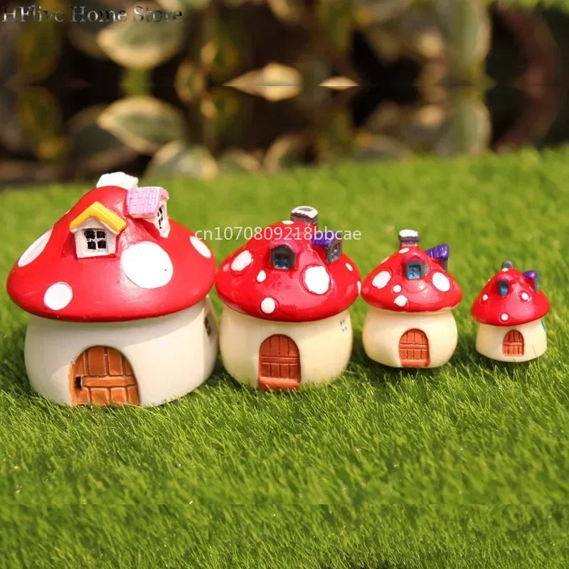 Mini Resin Moss Micro Landscape Decor Outdoor Fairy Miniature Garden Mushroom House Ornaments Handicraft Flower Pot Accessories