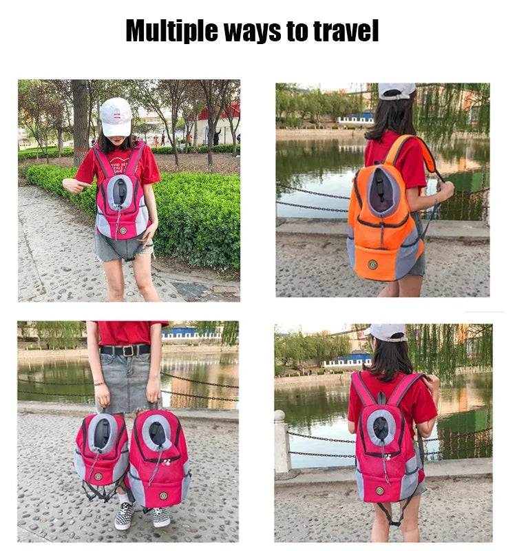 Pet Backpack Carrier for Small Dogs & Cats - Front-Folded Travel Backpack with Ventilation Mesh & Harness-Like Zipper Lock