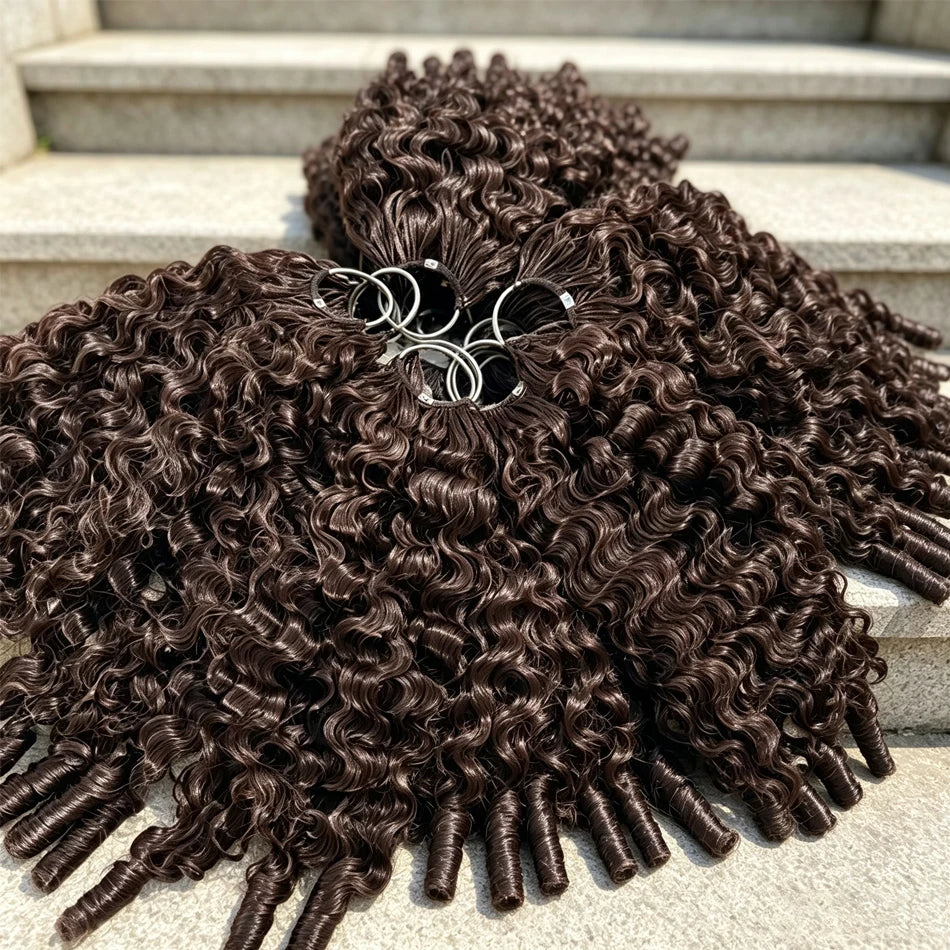 30 Inch Chocolate Brown Burmese Curly Human Hair Knotless Crochet