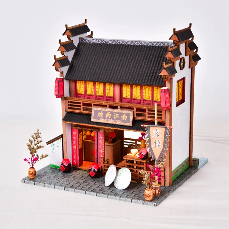 16 DIYJapanese Chinese style handmade wooden doll house Oden cooking car stall creative birthday gift collector decoration