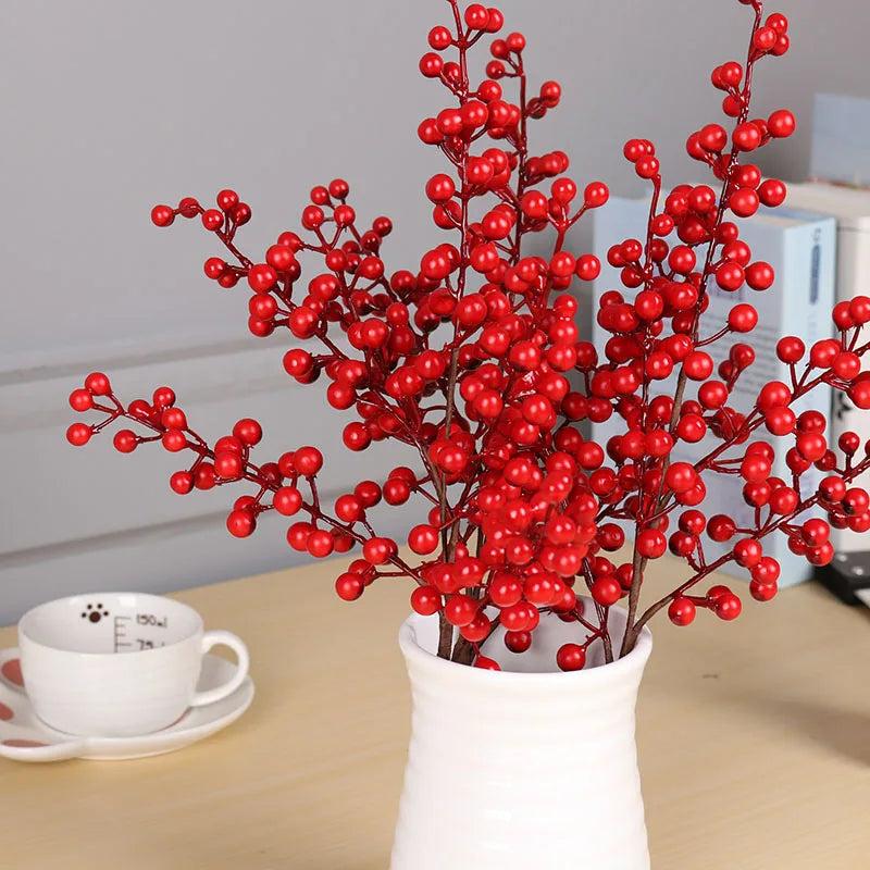 Christmas Red Berry PE Artificial Flower 1PC Fake Berries Christmas Wreath Handmade Accessories Home New Year Decorations