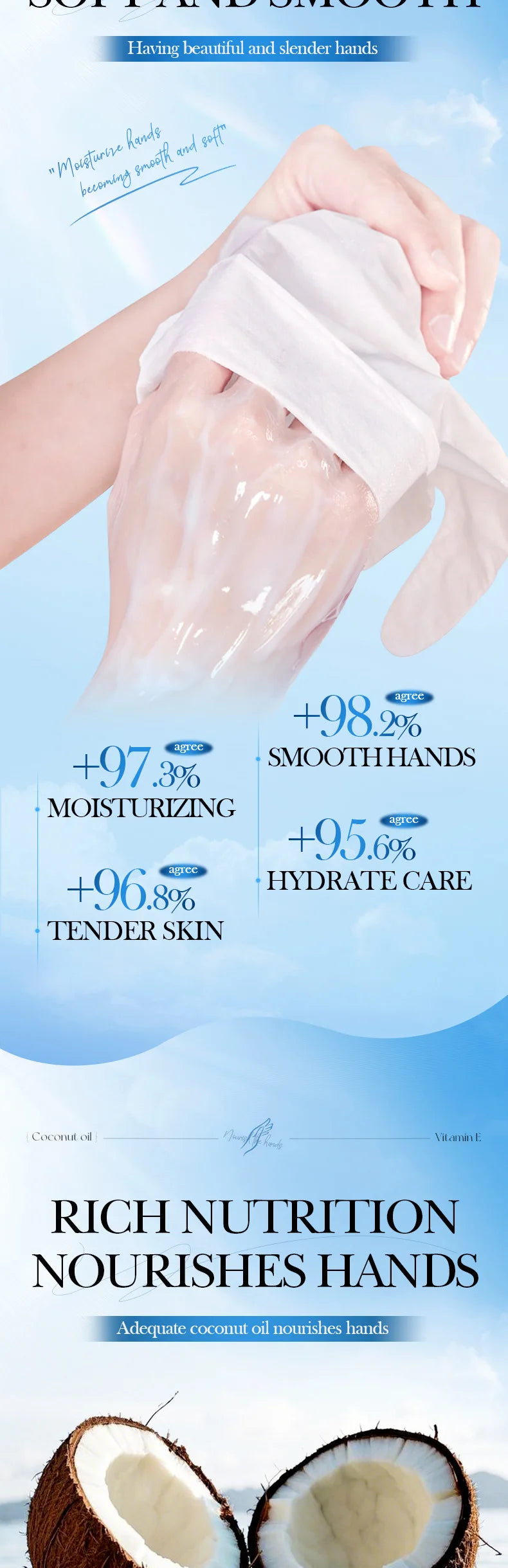 SADOER Coconut Moisturizing Hand Mask Whitening Nourishing Anti-aging Hydrating Hand Gloves for Hands Skin Care Products