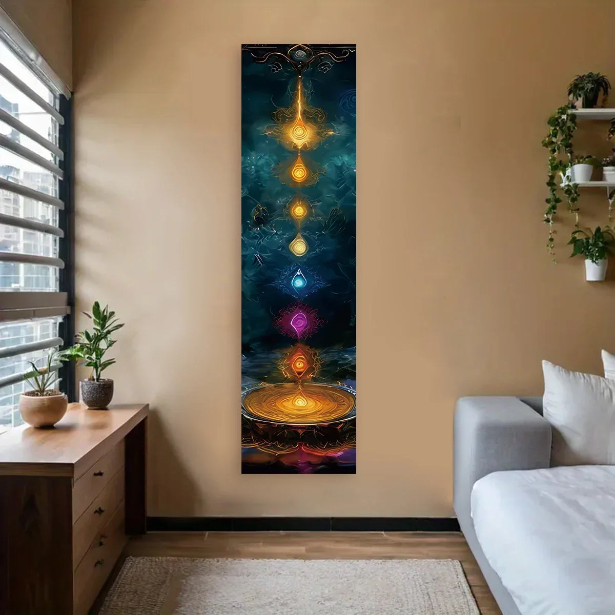 VIKAMA Seven Chakra Vertical Tapestry Rainbow Energy Wall Decor for Yoga Studio Meditation Space Wall Hanging Home Decoration