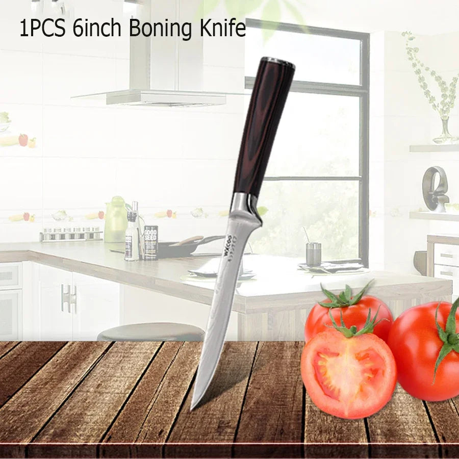 WXCOO Japanese Knife Set with Knife Bag Kitchen Knives Damascus Laser Fish Fillet Meat Cleaver Fruit Peeler Santoku Cutter
