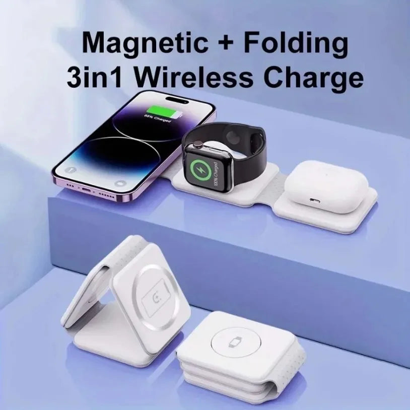 30W Fast Charging Pad Desktop Foldable 3 in 1 Wireless Charger For iPhone 16 15 14 13 12 Pro Max iWatch 10 9 8 7 6 AirPods Pro 2