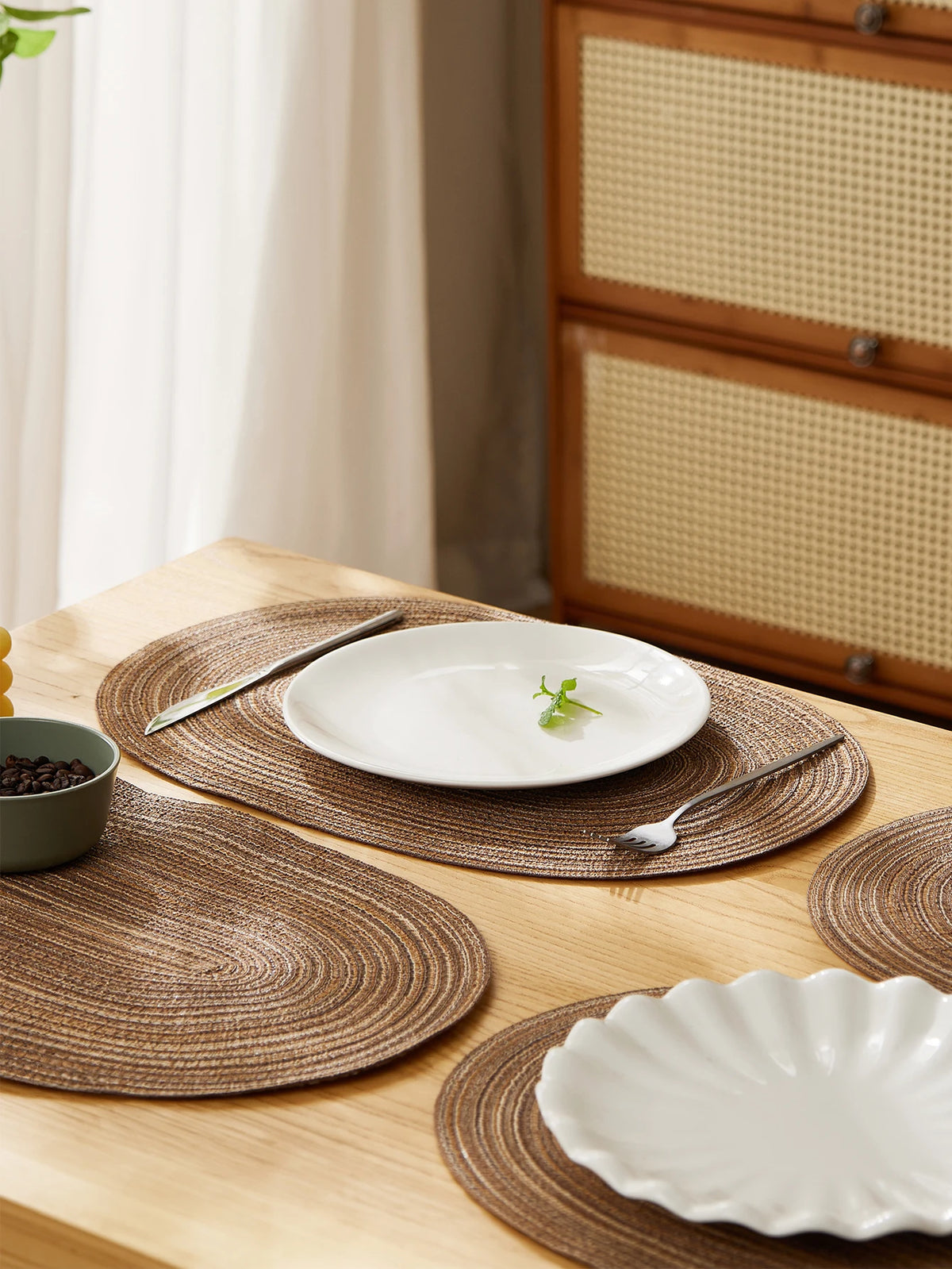 Set Oval Rop Cotton Braided Table Place Mats Braided