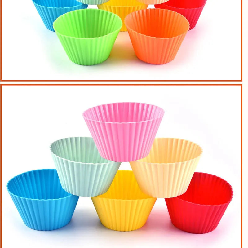 12pcs/Set Silicone Cake Mold Round Shaped DIY Cake Decorating Tools Muffin Cupcake Baking Molds Kitchen Cooking Bakeware Maker