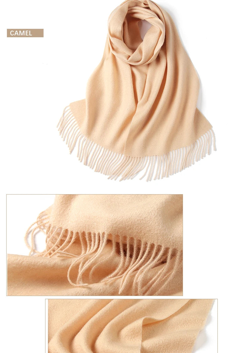 LONGMING 100% Merino Wool Knitted Shawl New Women Autumn Fashion Classic Plaid Solid Scarf Winter Warm Knottable Muffler for Man